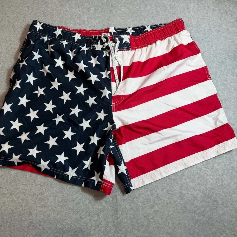 George Mens 2XL American Flag Stars Stripes Swim Trunks Board Shorts Patriotic